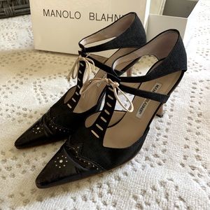 Manolo Blahnik t-strap stiletto heels